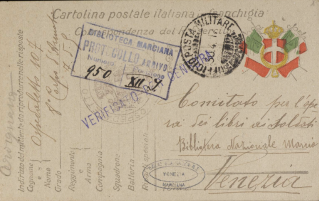 Conferenza: La lettura come conforto. L’archivio marciano dell’Opera dei Libri ai Soldati