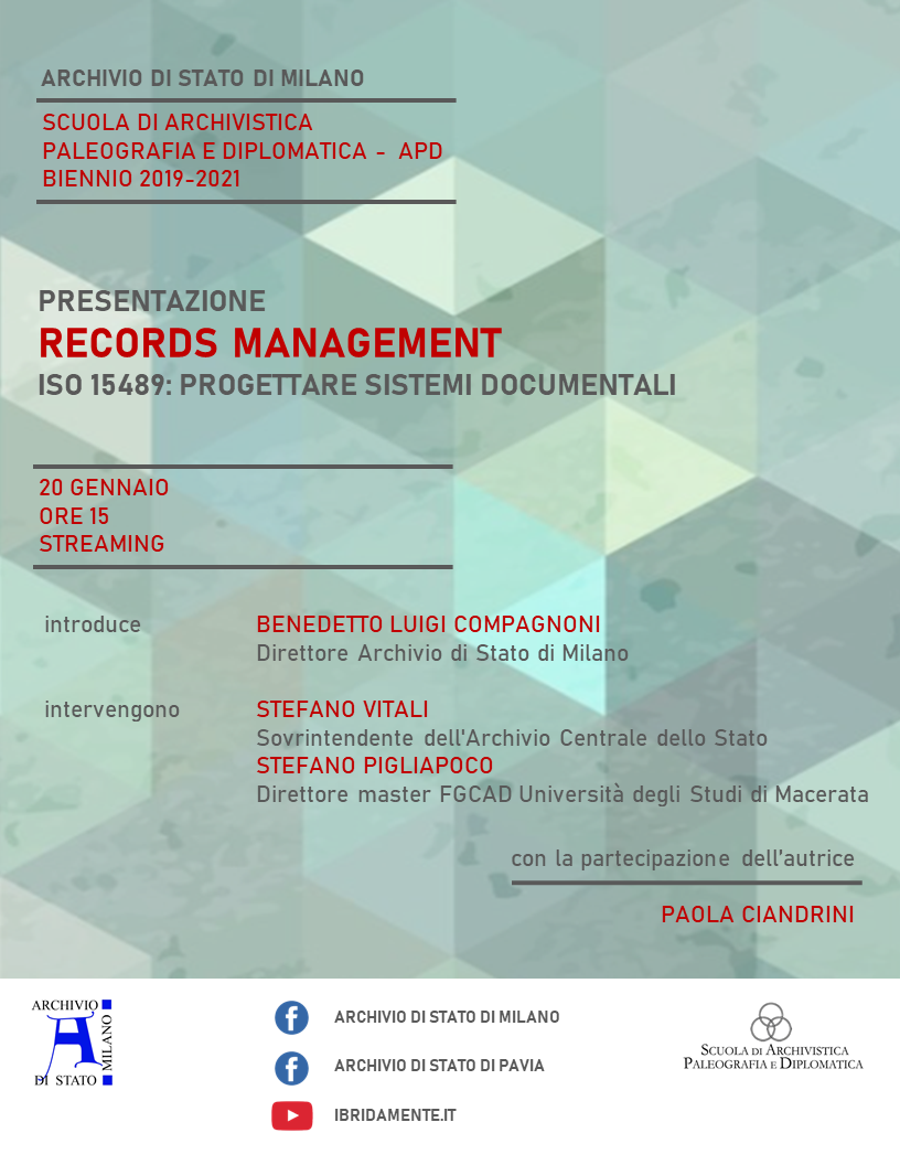 Presentazione live streaming volume "Records Management. ISO 15489: progettare sistemi documentali"