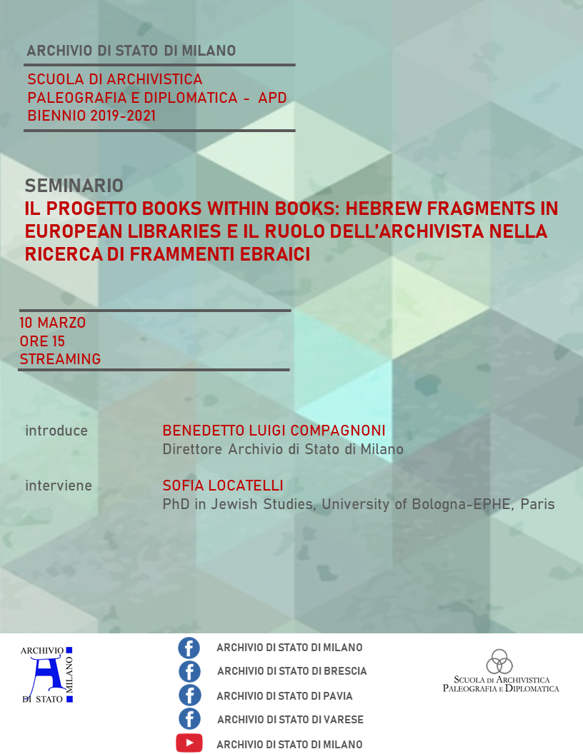 Il progetto Books within books: Hebrew Fragmens in European Libraries e il ruolo dell’archivista nella ricerca di frammenti ebraici