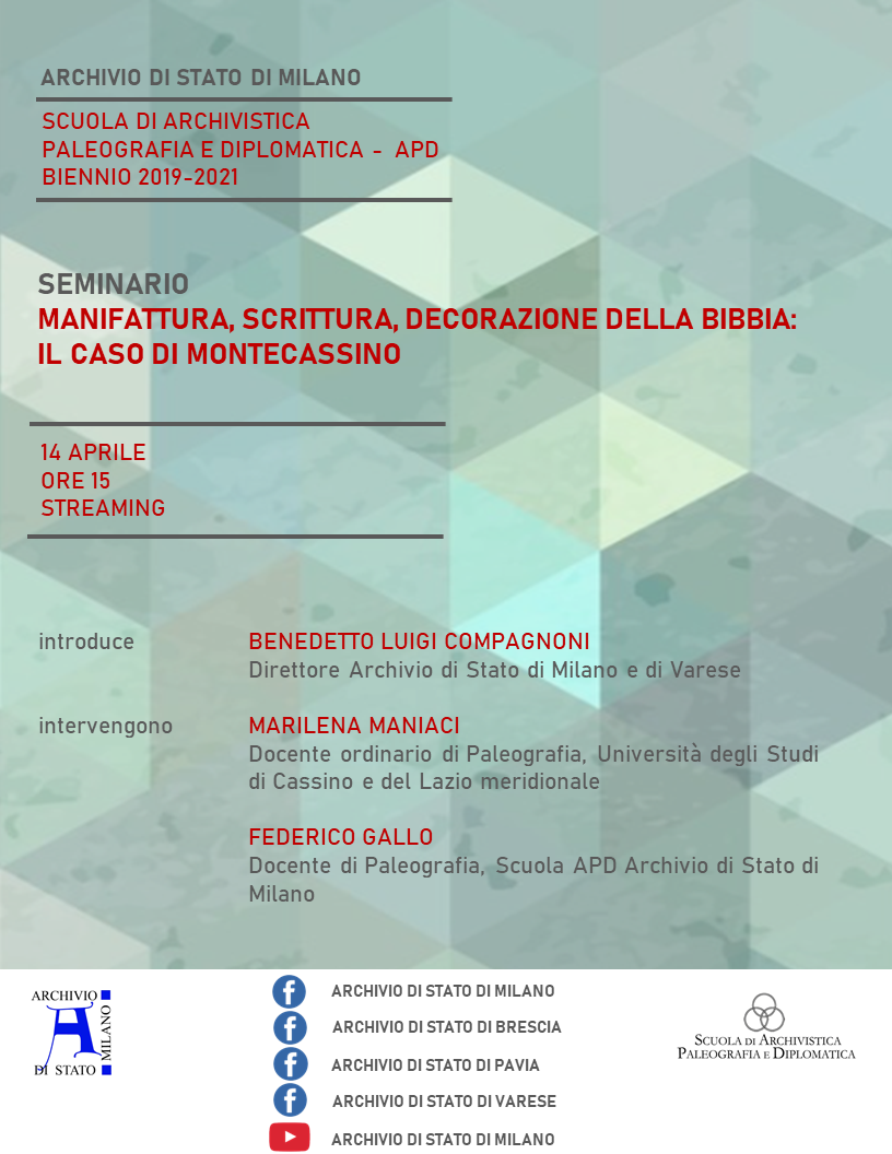 Seminario "Manifattura, scrittura, decorazione della Bibbia: il caso di Montecassino"