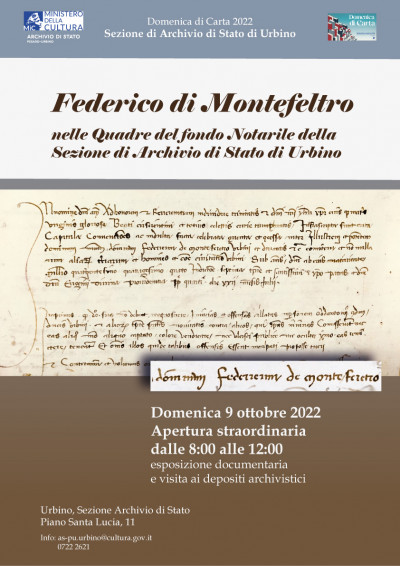 cover Federico di Montefeltro nelle Quadre del fondo Notarile della Sezione di Archivio di Stato di Urbino