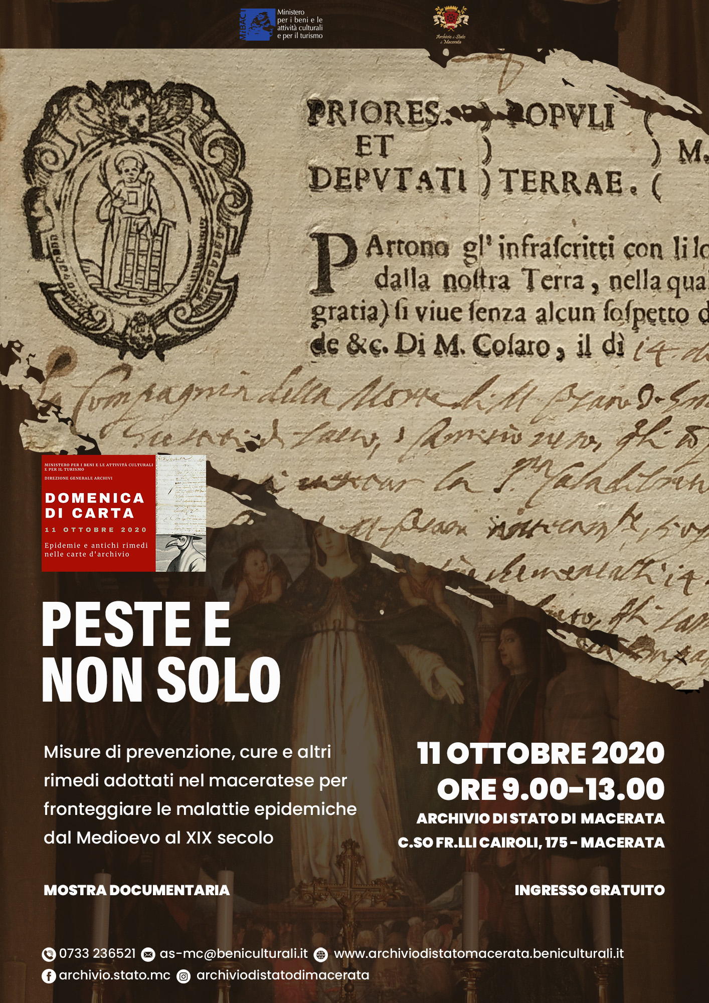 Mostra documentaria "Peste e non solo. Misure di prevenzione, cure e altri rimedi adottati nel maceratese per fronteggiare le malattie epidemiche dal Medioevo al XIX secolo"