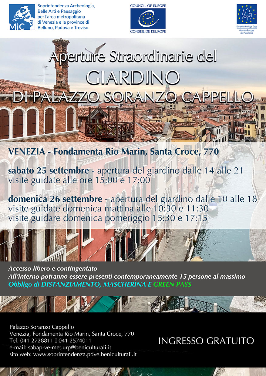 Giornate Europee del Patrimonio 2021 - Apertura straordinaria e visite guidate del giardino di Palazzo Soranzo Cappello a Venezia