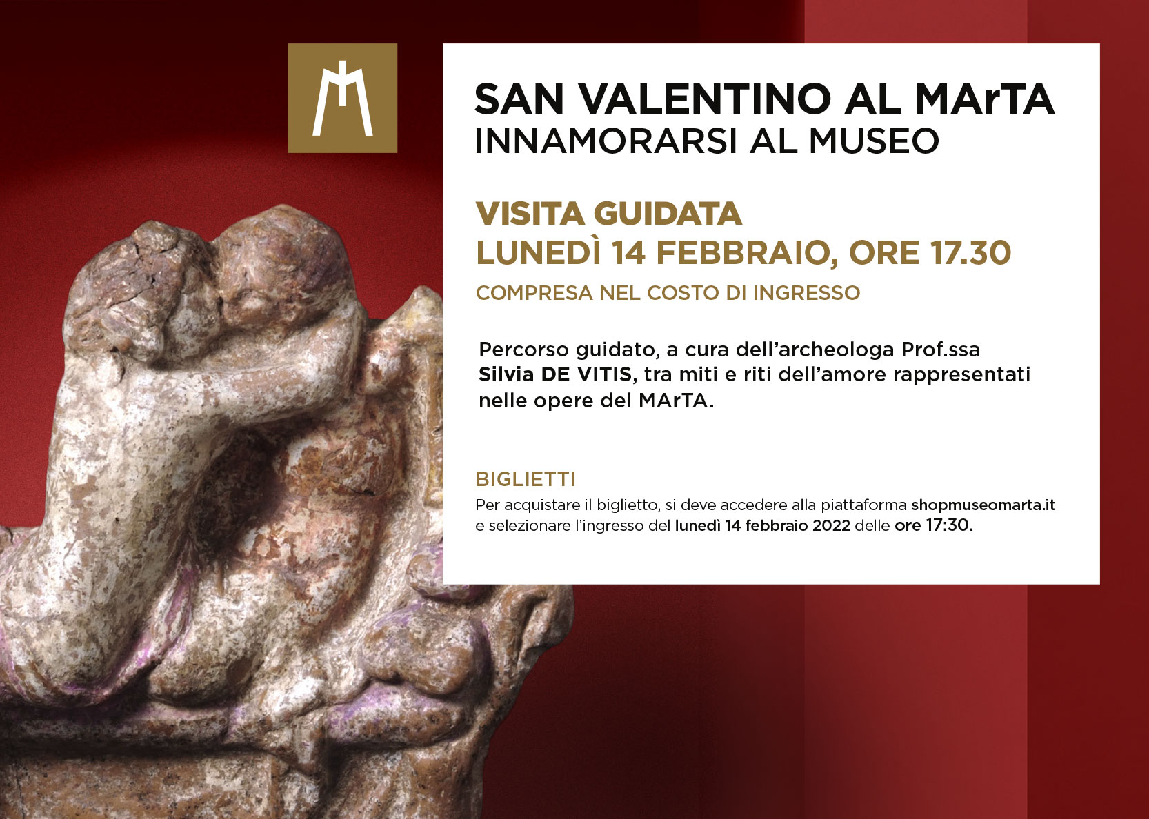 San Valentino al MArTA – Innamorarsi al Museo Il Museo Archeologico di Taranto a San Valentino omaggia l’amore in tutte le sue forme