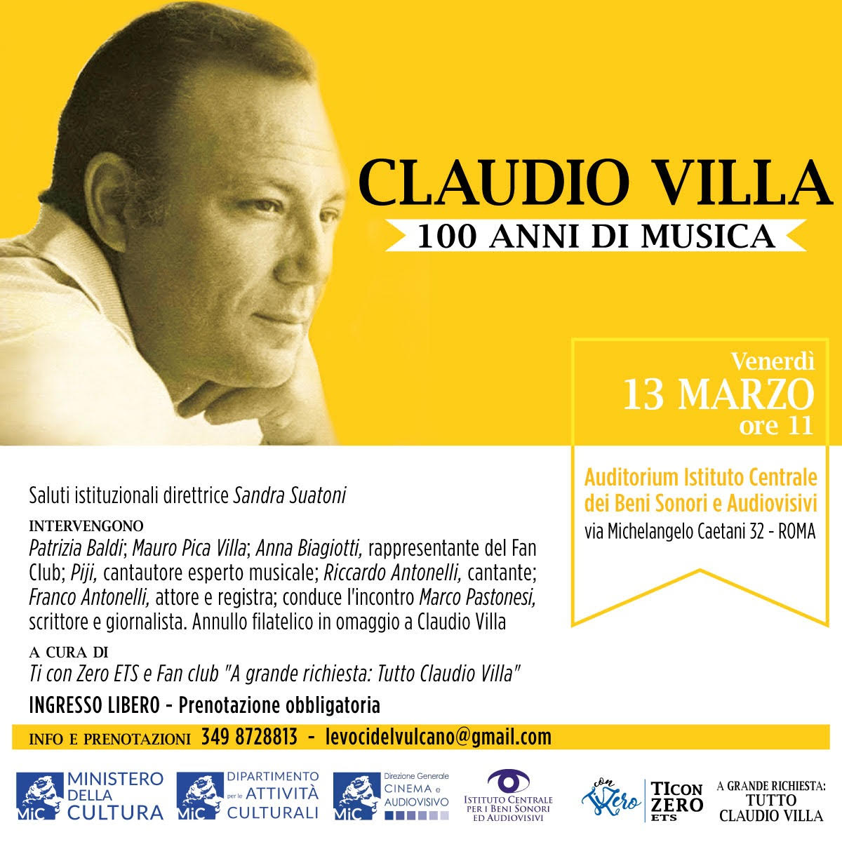 Claudio Villa, cento anni dalla nascita: un evento all’ICBSA celebra il “Reuccio” della canzone italiana