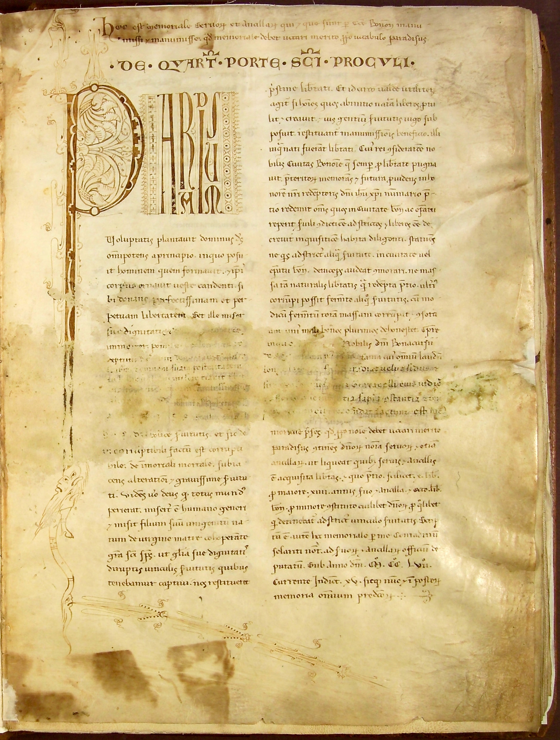 Il Liber Paradisus raccoglie l’elenco di quasi 5800 servi della gleba di Bologna, divisi in base ai quartieri cittadini d'appartenenza, che furono riscattati dal Comune di Bologna e liberati, cancellando la schiavitù dalla città di Bologna già a metà del XIII secolo, primo caso in tutta Europa.