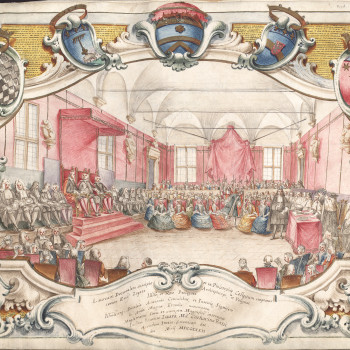 Proclamazione di Laura Bassi a dottore in filosofia e membro onorario del Collegio dei dottori in filosofia nel maggio del 1732, presso l’Università di Bologna