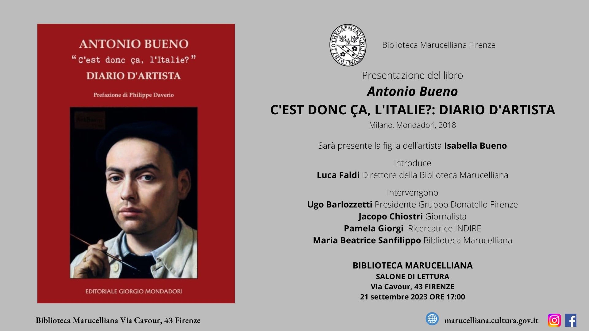 Presentazione del volume: Antonio Bueno, "C'est donc ça, l'Italie?": Diario d'artista