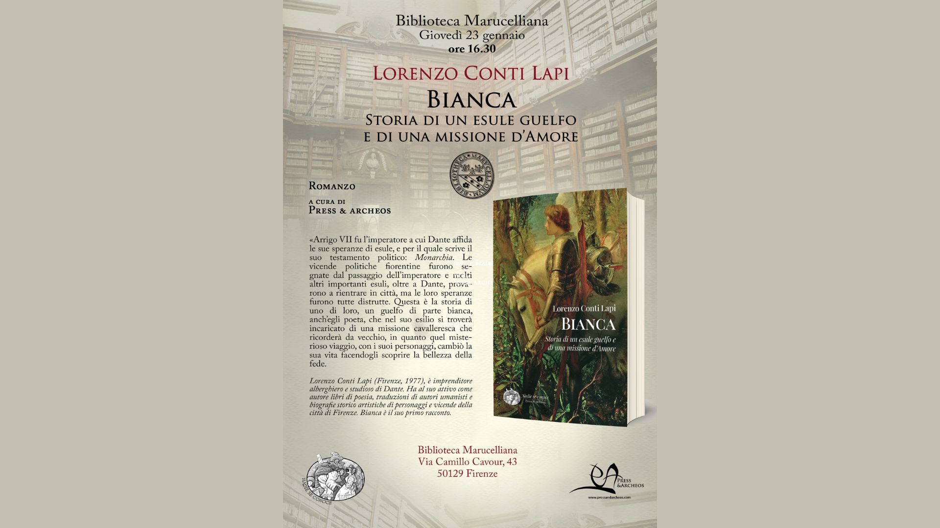 Presentazione del libro BIANCA: Storia di un esule guelfo e di una missione d’Amore, di Lorenzo Conti Lapi