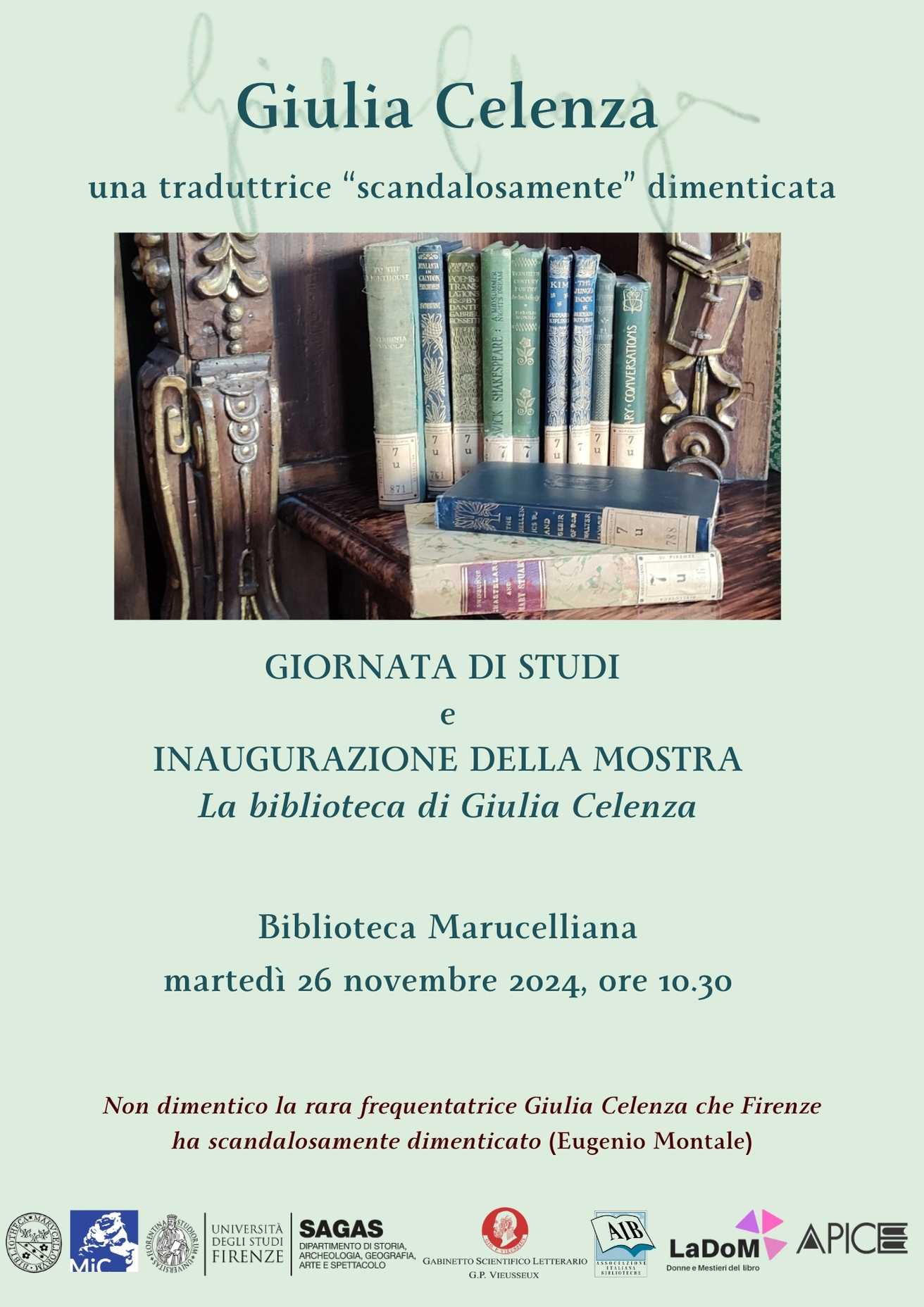Giornata di studi e inaugurazione della mostra LA BIBLIOTECA DI GIULIA CELENZA: UN LABORATORIO DI STUDIO E TRADUZIONE