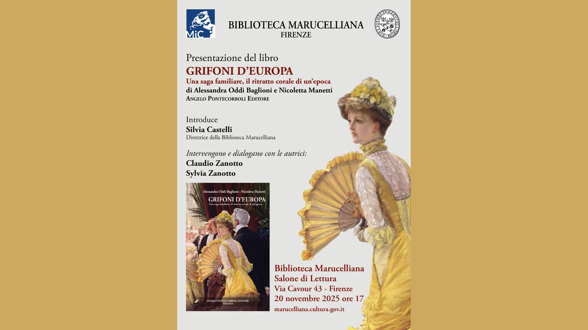 Presentazione del libro “Grifoni d’ Europa: una saga familiare, il ritratto corale di un’ epoca” di Alessandra Oddi Baglioni e Nicoletta Manetti