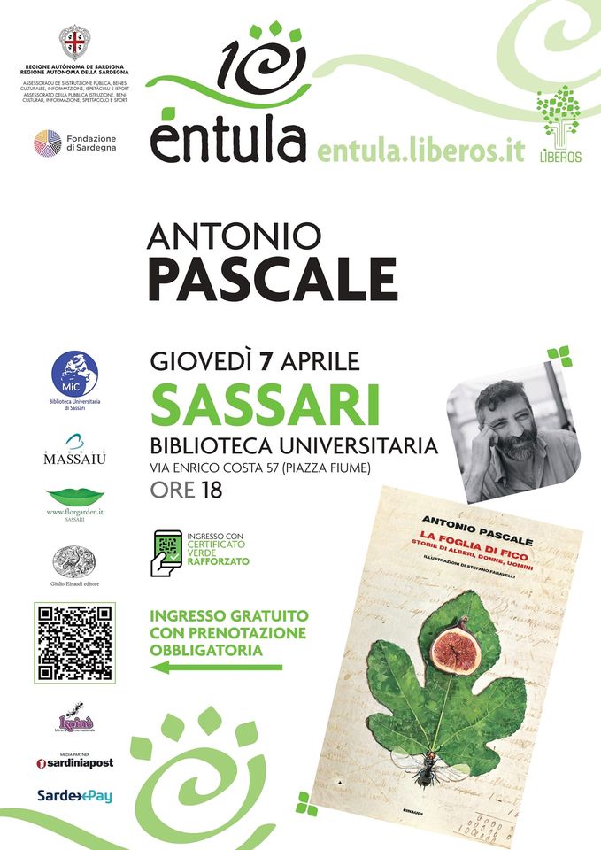 Festival Éntula 2022 - Antonio Pascale presenta "La foglia di fico. Storie di alberi, donne, uomini" alla Biblioteca Universitaria di Sassari