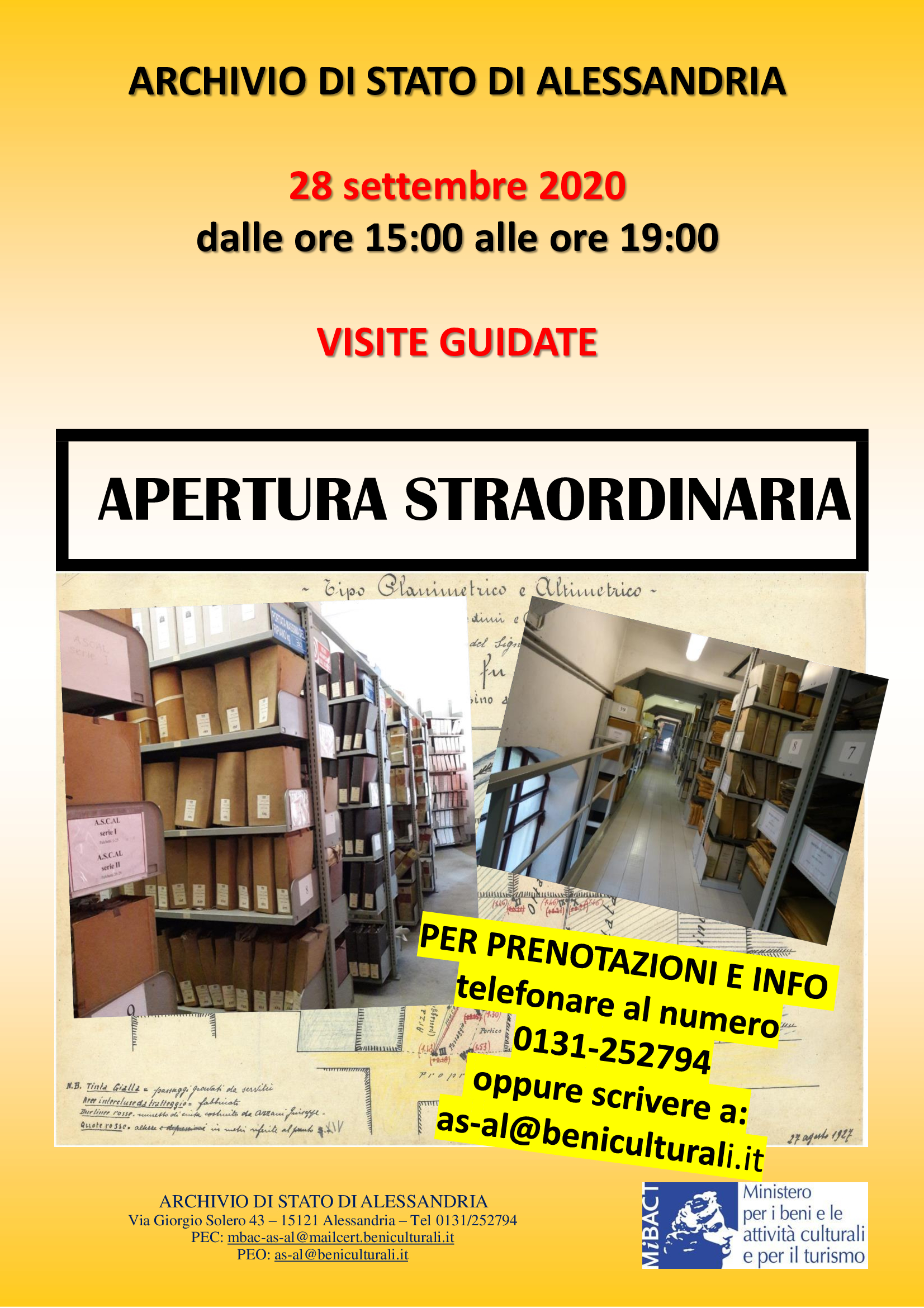 Apertura straordinaria. Visite guidate all’Archivio di Stato di Alessandria