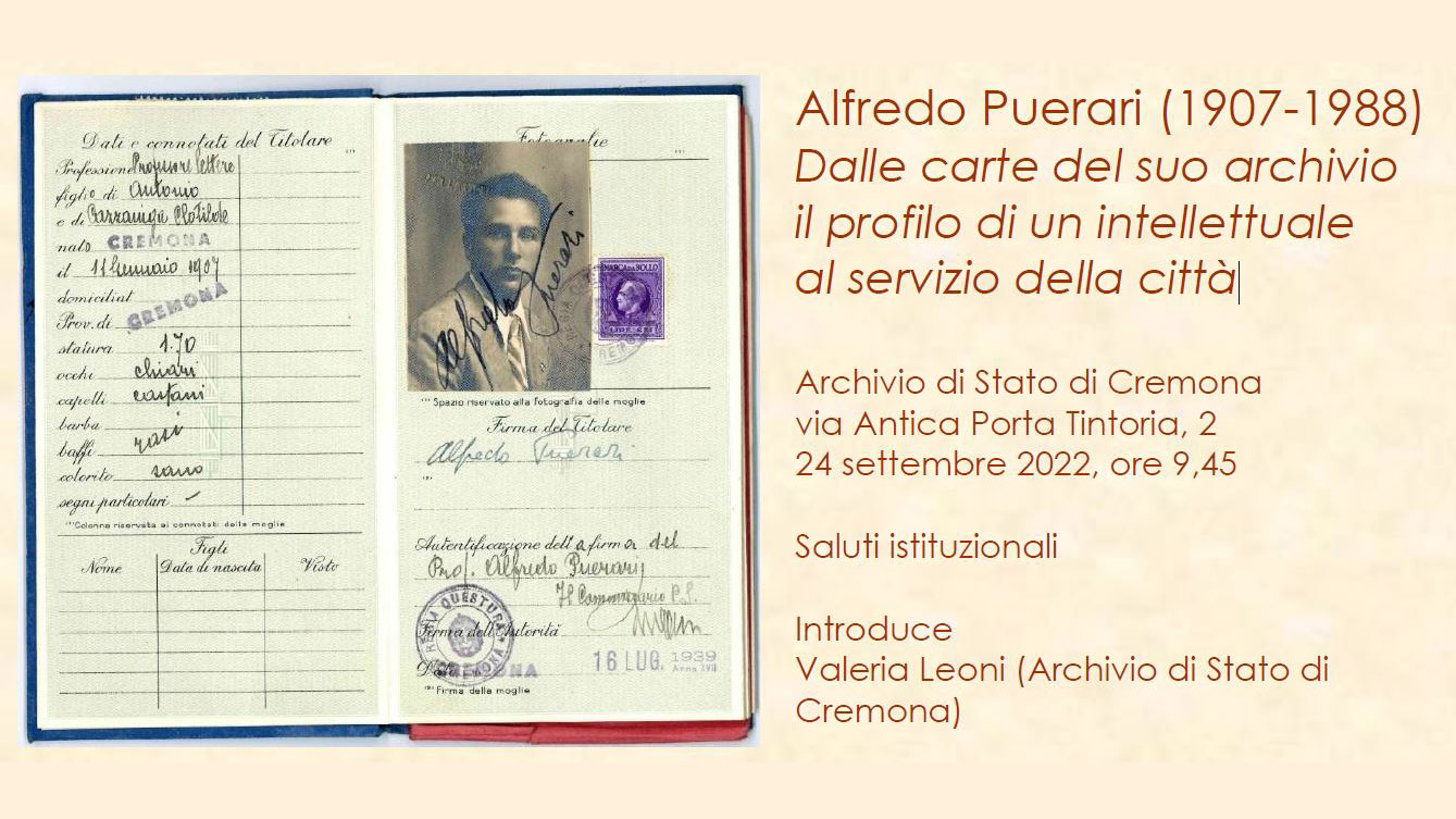 Giornate europee del patrimonio. Alfredo Puerari (1907-1988). Dalle carte del suo archivio il profilo di un intellettuale al servizio della città