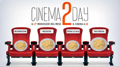 cover CINEMA2DAY AL CINEMA CON DUE EURO OGNI SECONDO MERCOLEDÌ DEL MESE