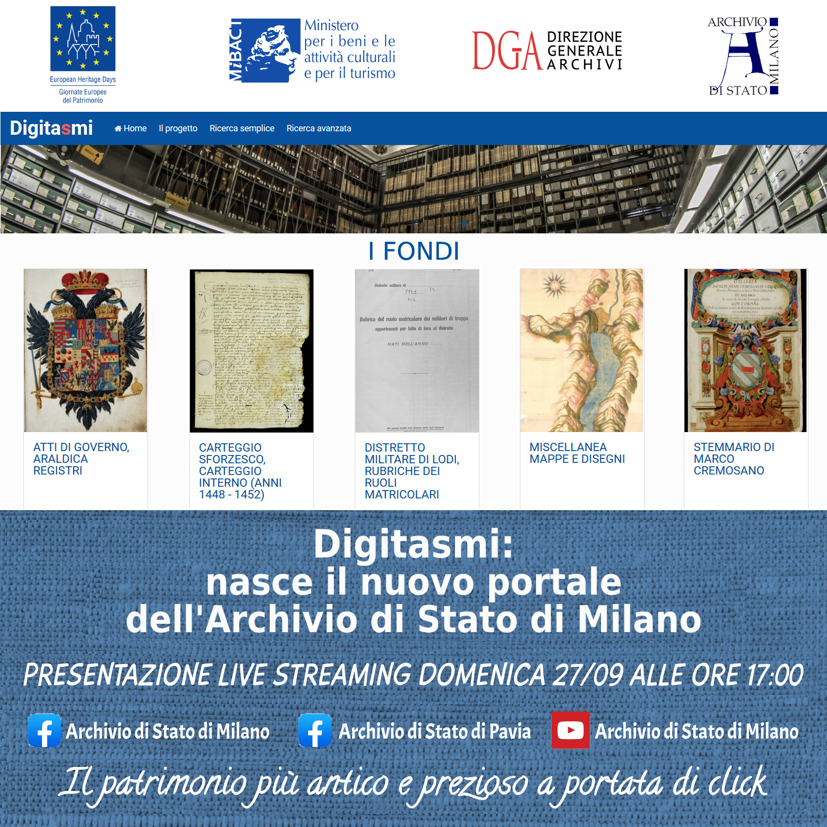 DigitAsmi: nasce il nuovo portale dell’Archivio di Stato di Milano. Presentazione live streaming.