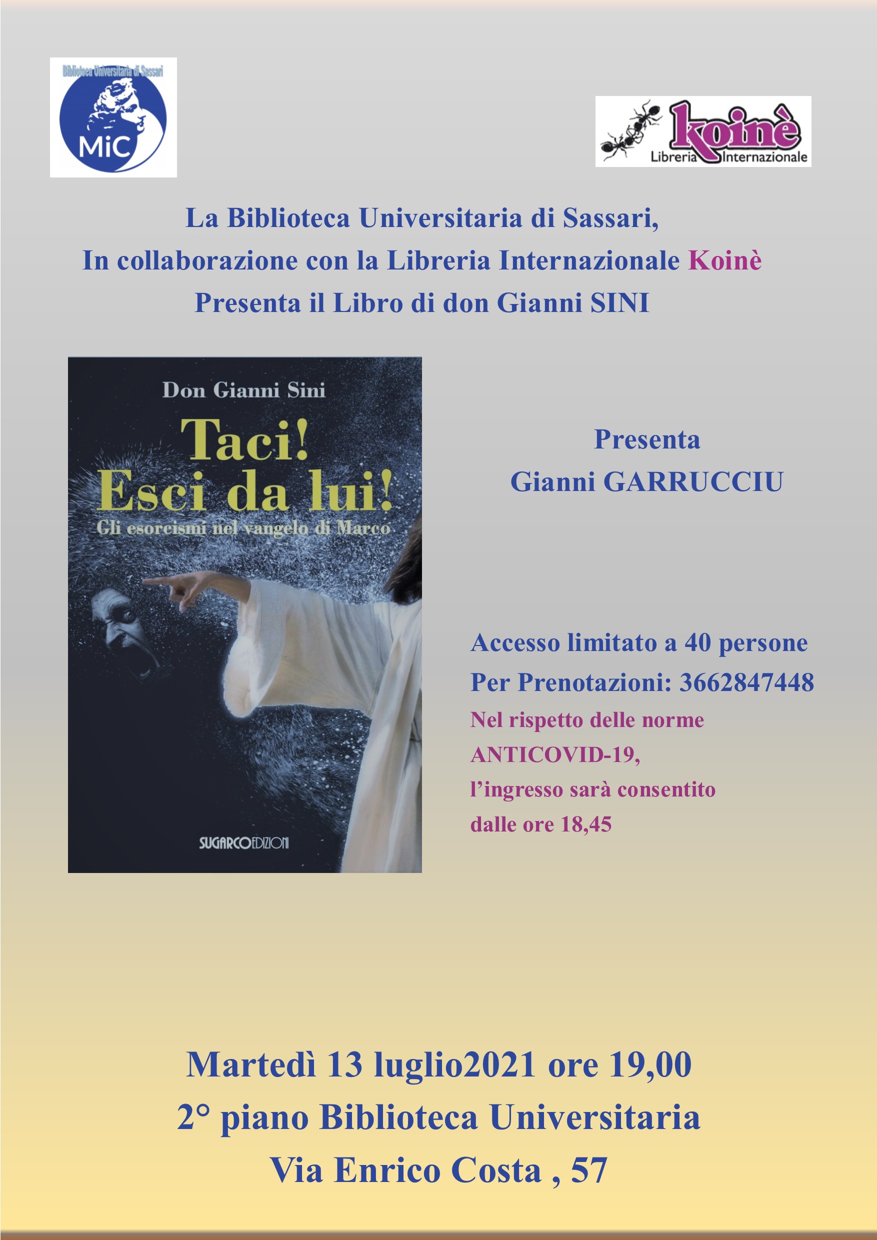 Presentazione del Libro di don Gianni Sini “Taci! Esci da lui!”